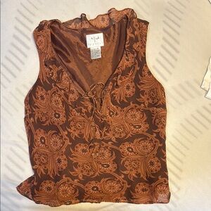 Vision  apparel Brown Ruffled Tie Front Tank Top